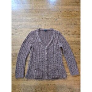 Talbots Womens Woven Textured Knit Button Up Cardigan Sweater Brown Size XL
